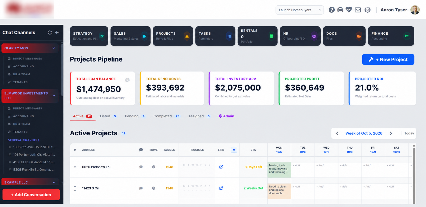 REIClarity Projects Pipeline dashboard preview